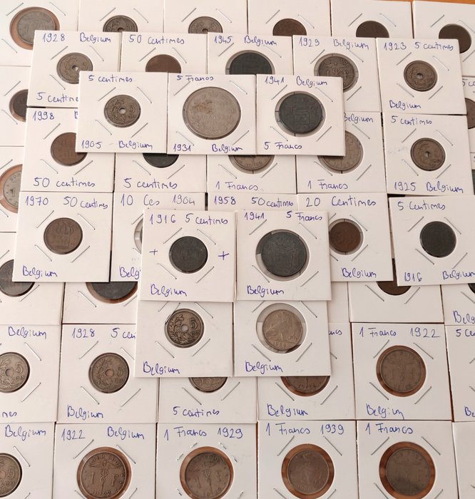 Belgien. Collection of 58 Coins 1904-1997, incl. coin from WWII  (Ingen mindstepris)