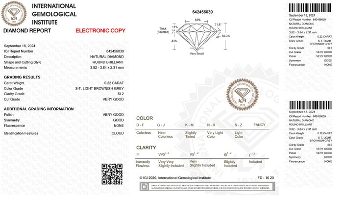 Ingen mindstepris - Ring - 14 karat Hvidguld -  0.22ct. tw. Grå Diamant (Naturfarvet)