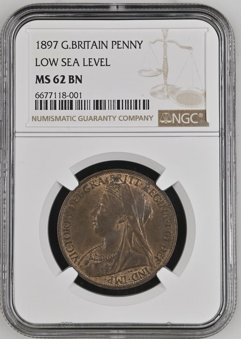 Kongeriget Storbritannien. Victoria. 1 Penny 1897 Low Sea Level NGC Graded MS62  (Ingen mindstepris)