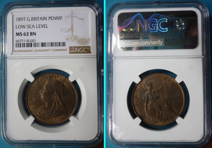 Kongeriget Storbritannien. Victoria. 1 Penny 1897 Low Sea Level NGC Graded MS62  (Ingen mindstepris)