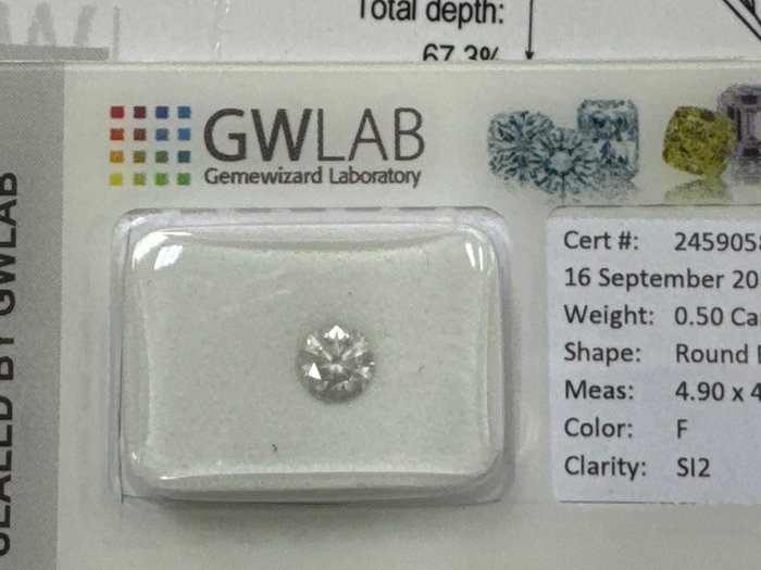 Ingen mindstepris - 1 pcs Diamant  (Natur)  - 050 ct - Rund - F - SI2 - Gemewizard Gemological Laboratory (GWLab)