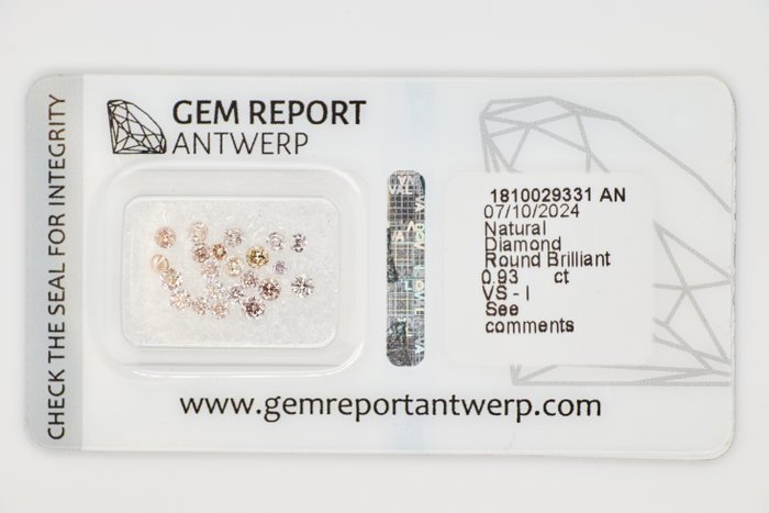 Ingen mindstepris - 22 pcs Diamant  (Natur)  - 0.93 ct - Rund - I1, I2, I3, SI1, SI2, VS1, VS2 - Gem Report Antwerp (GRA) - INGEN RESERVEPRIS