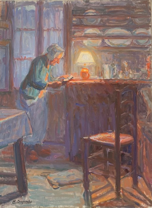 Henriette Desportes (1877-1951) - Femme Bretonne lisant le soir