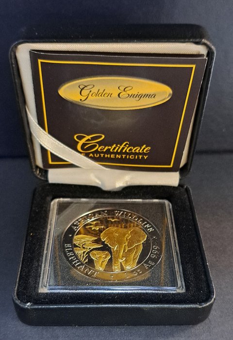 Somalia. 100 Shillings 2015 African Wildlife - Elephant - Black Ruthenium and 24 kt - Golden Enigma Edition, 1 Oz (.999)  (Ingen mindstepris)