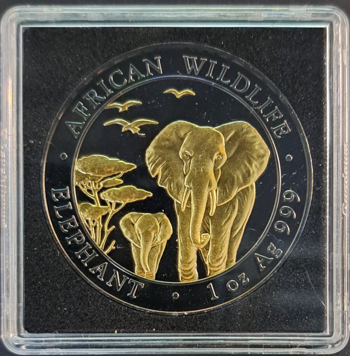 Somalia. 100 Shillings 2015 African Wildlife - Elephant - Black Ruthenium and 24 kt - Golden Enigma Edition, 1 Oz (.999)  (Ingen mindstepris)