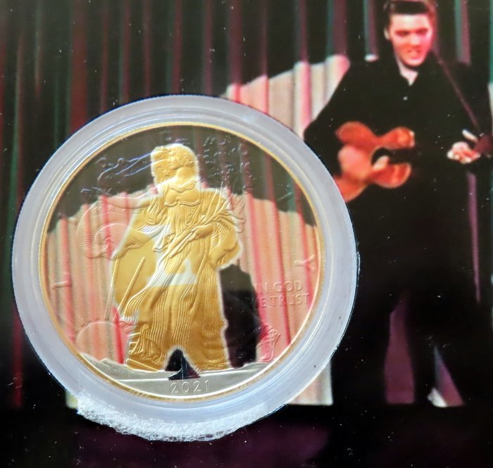 Förenta staterna. 1 Dollar Elvis Presley's First Album 65th Anniversary 1956-2021, Silver Eagle selectively highted with Gold  (Ingen mindstepris)