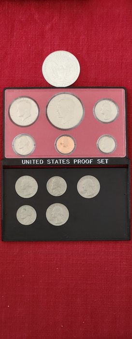 Förenta staterna. A Lot of USA Coins, including a 1976 Proof Set, 1oz .999 Silver Eagle and 5x nickel clad coins 1961-1996  (Ingen mindstepris)