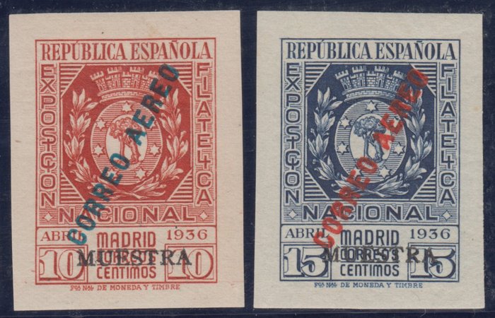 Spanien 1936 - Madrid filatelistiske udstilling. Prøve. Komplet serie. - Edifil 729M/730M