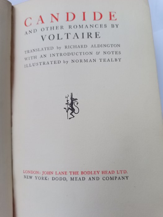 Voltaire/Norman Tealby - Candide and other romances by Voltaire - 1929