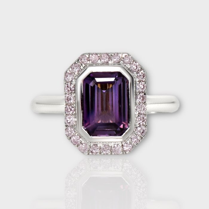 Forlovelsesring - 14 karat Hvidguld Spinel - Diamant