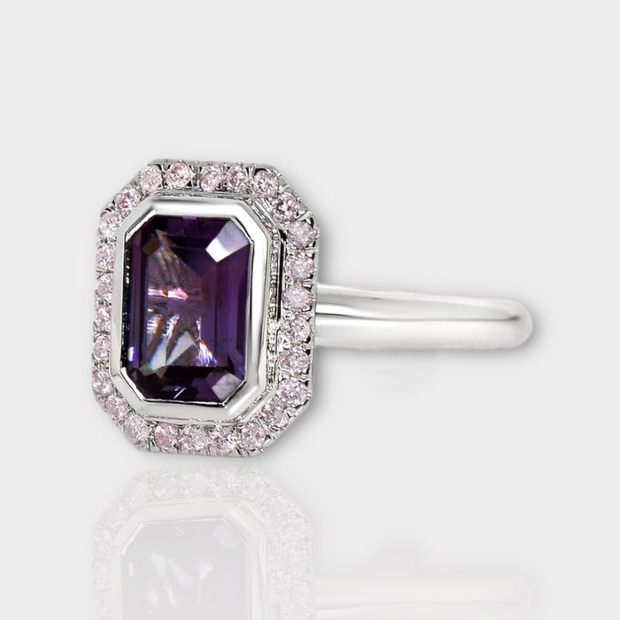 Forlovelsesring - 14 karat Hvidguld Spinel - Diamant