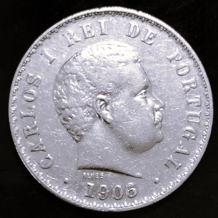 Portugal D Carlos I (1889-1908) 500 Reis - 1906 (data emendada 6 sobre 3) - Escassa  (Ingen mindstepris)