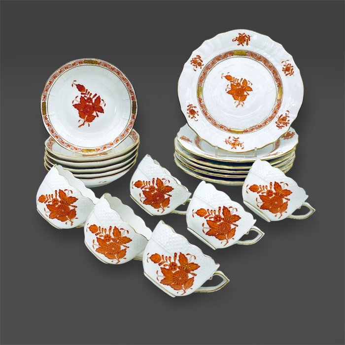 Herend - Kaffeservice (18) - Mokka ! Apponyi Orange - Porcelæn - 6 x 3 stykker