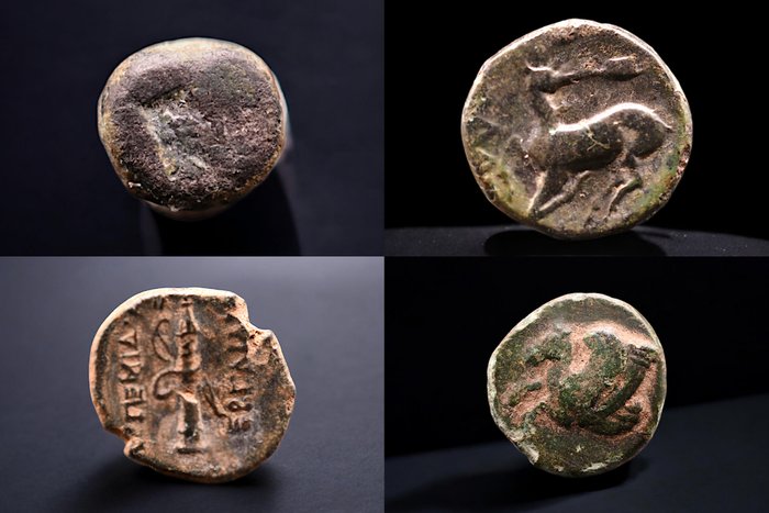 Grækenland (gamle). Lote de 4 monedas de Lesbos, Jonia, Pamfilia y Troas. Siglo VI - III a.C.