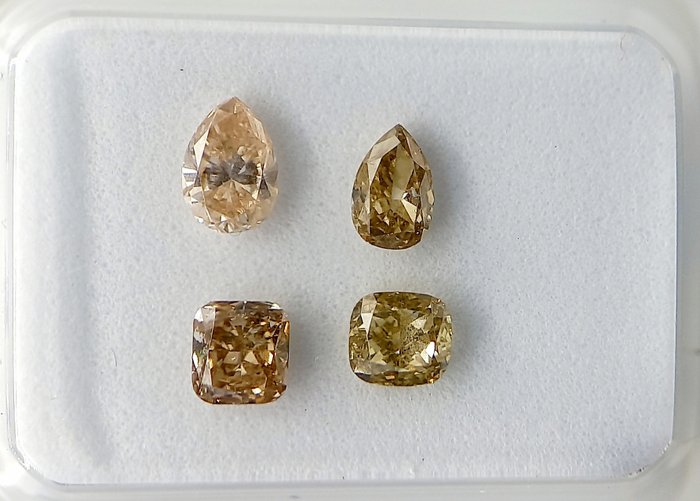 Ingen mindstepris - 4 pcs Diamant  (Naturfarvet)  - 0.94 ct - Blandet slibning - Fancy intense, Fancy light Brunlig, Grønlig, Gullig Blandet brun, Gul - I1, VS1 - Antwerp Laboratory for Gemstone Testing (ALGT)