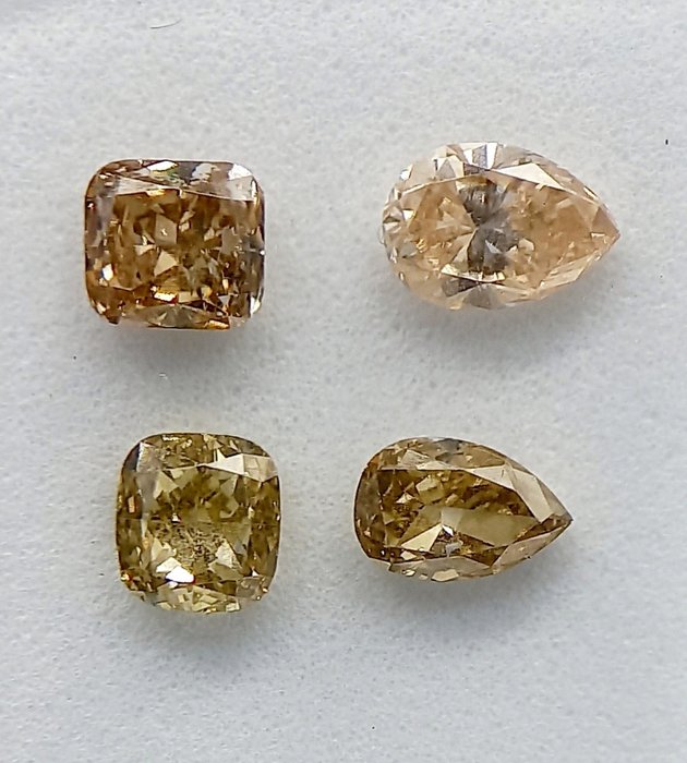 Ingen mindstepris - 4 pcs Diamant  (Naturfarvet)  - 0.94 ct - Blandet slibning - Fancy intense, Fancy light Brunlig, Grønlig, Gullig Blandet brun, Gul - I1, VS1 - Antwerp Laboratory for Gemstone Testing (ALGT)