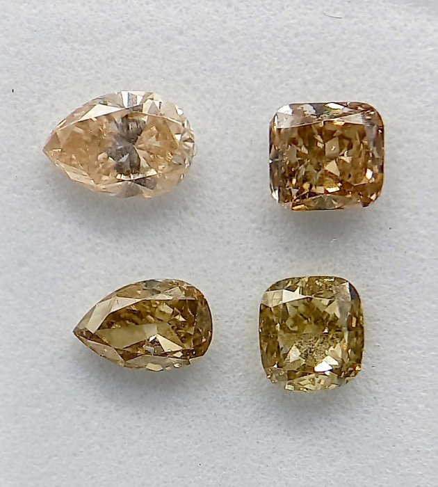 Ingen mindstepris - 4 pcs Diamant  (Naturfarvet)  - 0.94 ct - Blandet slibning - Fancy intense, Fancy light Brunlig, Grønlig, Gullig Blandet brun, Gul - I1, VS1 - Antwerp Laboratory for Gemstone Testing (ALGT)