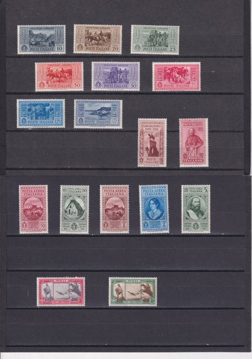 Italien Kongerige 1932 - Komplet serie 17 værdier 50-årsdagen for Garibaldis død med Express og MNH Air Mail - Sassone S64 (315-24); (A32-38)