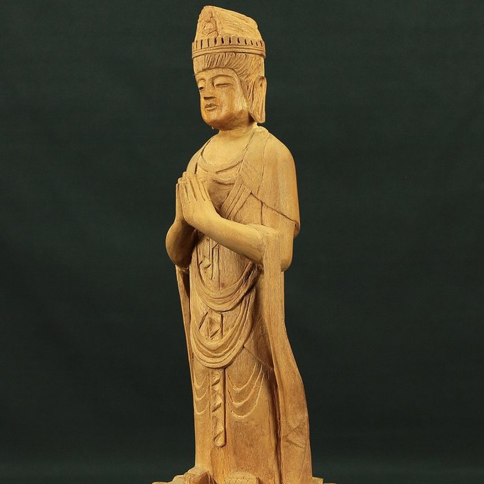 Gassho Kannon 合掌観音 Wood Carving Buddhism Statue Sculpture - Statue Træ - Japan  (Ingen mindstepris)