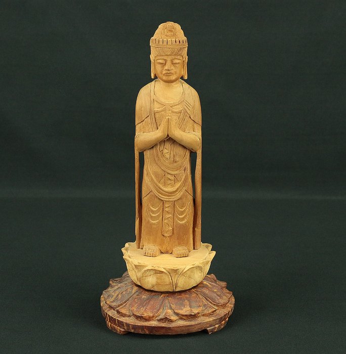 Gassho Kannon 合掌観音 Wood Carving Buddhism Statue Sculpture - Statue Træ - Japan  (Ingen mindstepris)