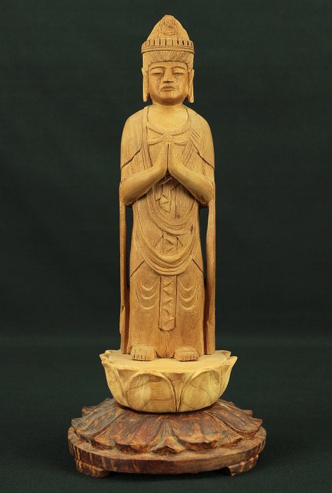 Gassho Kannon 合掌観音 Wood Carving Buddhism Statue Sculpture - Statue Træ - Japan  (Ingen mindstepris)