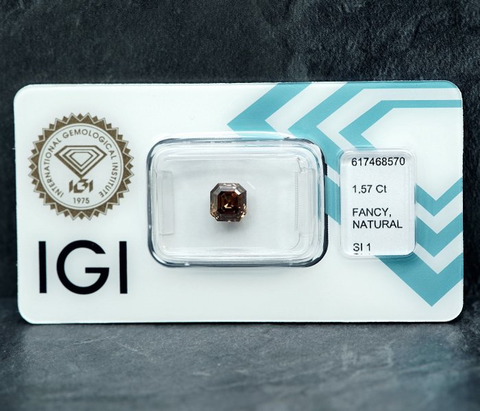 1 pcs Diamant  (Naturfarvet)  - 1.57 ct - Fancy deep Brunlig Gul - SI1 - International Gemological Institute (IGI)