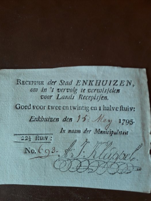 Holland - Enkhuizen - 4½ 6¾ 22½ 45 Stuiver 15 mei 1795 - Pick B40 B41 B42 B43