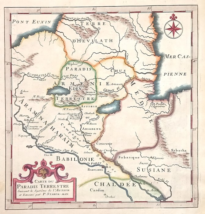 Middle East - Eden / Babylon / Irak / Armenien; Calmet - Carte du Paradis Terrestre suivant le Systeme de l'Auteur - 1722