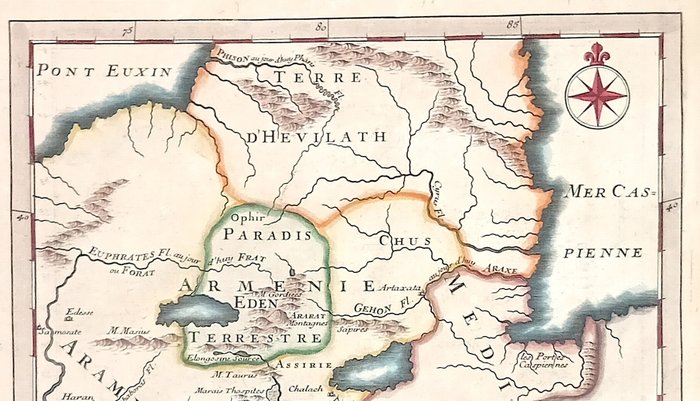 Middle East - Eden / Babylon / Irak / Armenien; Calmet - Carte du Paradis Terrestre suivant le Systeme de l'Auteur - 1722