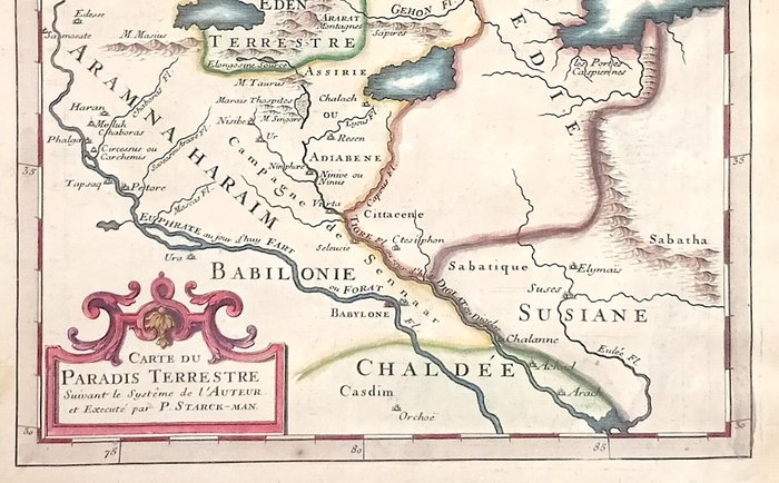 Middle East - Eden / Babylon / Irak / Armenien; Calmet - Carte du Paradis Terrestre suivant le Systeme de l'Auteur - 1722