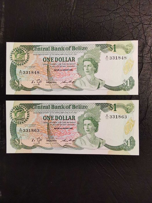 Belize. - 9 x 1 dollar 1980-1987 - Pick 38 (1), 43 (1), 46b (2), 46c (5)  (Ingen mindstepris)