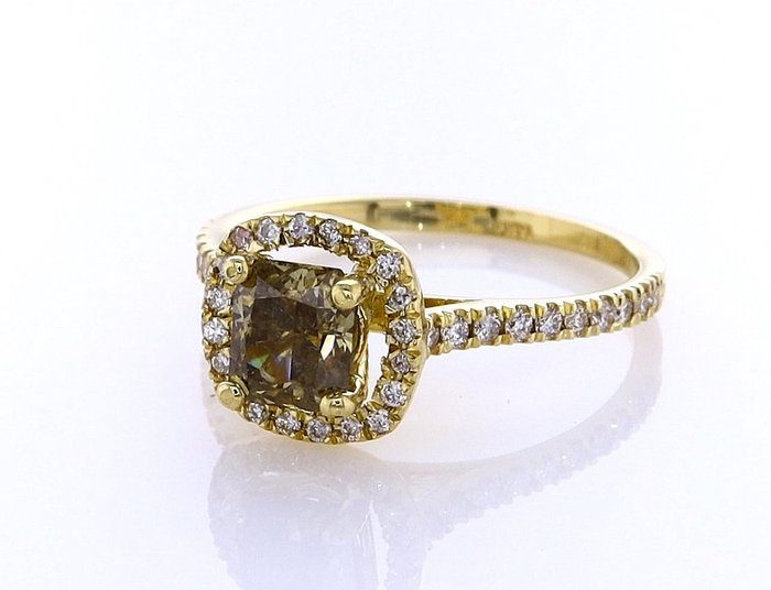 Ring - 14 karat Gulguld -  1.02ct. tw. Diamant (Naturfarvet) - Diamant