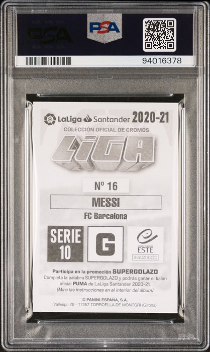 2020/21 Panini Liga Este Lionel Messi #16 Serie 10 PSA 9 Graded sticker