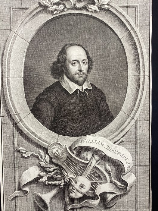 Shakespeare and other English writers; 6 prints. Shakespeare, Milton, Chaucer, Ben Jonson, Philip - by Jacobus Houbraken (1698-1780)