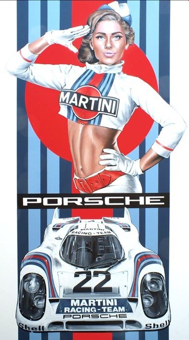 PORSCHE  MARTINI - Cartel promocional S. XX (Pin Up Modeno) Racing-Team / Big Size