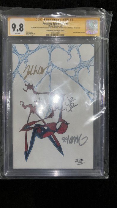 Amazing Spider-Man 1 - Signed by Young, Romita, Wells - 1 Signed graded comic - Første udgave - 2022 - CGC 9.8