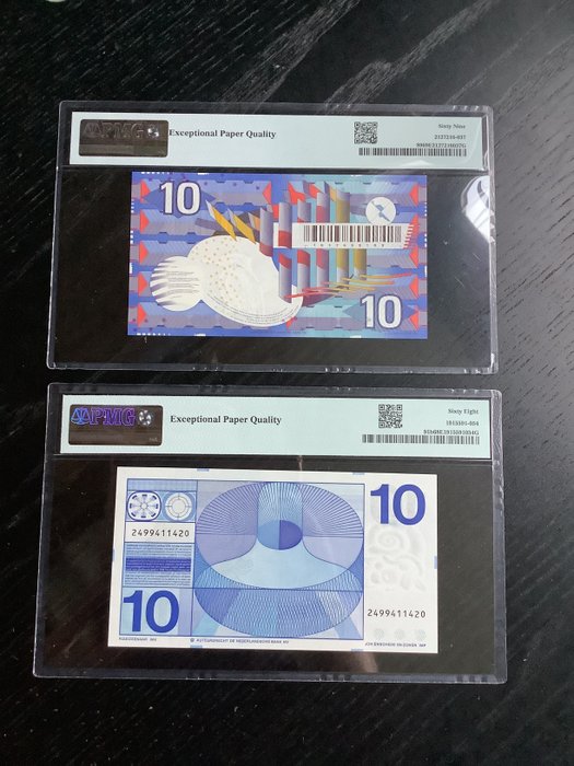 Holland. - 2 x 10 Gulden 1968-1997 - Pick 91b, 99  (Ingen mindstepris)