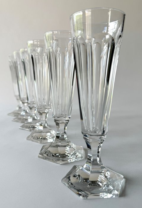 Schitterend lot van 7 antieke kristallen Val Saint Lambert champagne flutes model 'Walewska' - Drikke service - Krystal