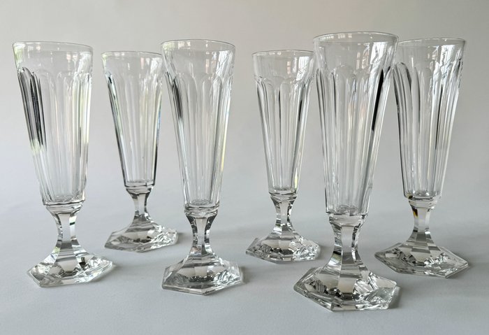 Schitterend lot van 7 antieke kristallen Val Saint Lambert champagne flutes model 'Walewska' - Drikke service - Krystal