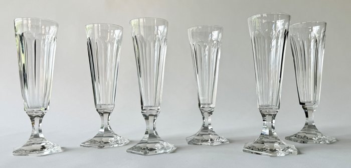 Schitterend lot van 7 antieke kristallen Val Saint Lambert champagne flutes model 'Walewska' - Drikke service - Krystal