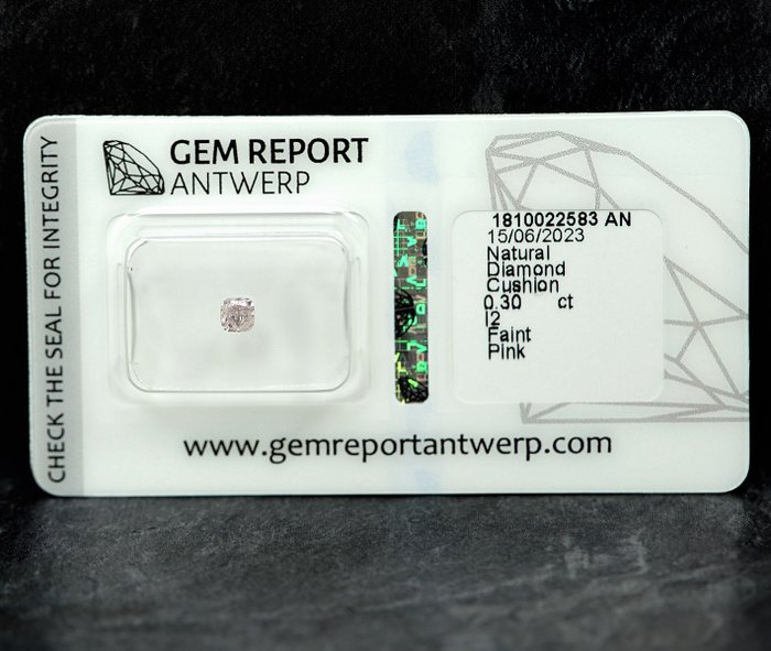 Ingen mindstepris - 1 pcs Diamant  (Naturfarvet)  - 0.30 ct - Pude - Faint Lyserød - I2 - Gem Report Antwerp (GRA)