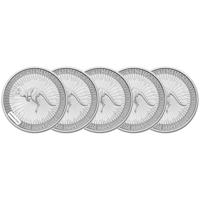 Australien. 5 x 1 oz $1 AUD Silver Kangaroo Coin (Random Years)