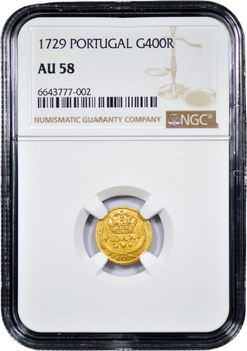 Portugal. D. João V (1706-1750). Pinto (480 Reis) 1729 - Coroa 5 Arcos - NGC - AU 58