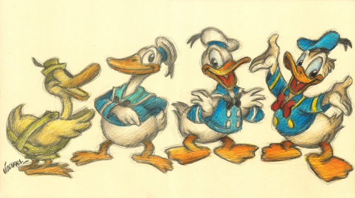 Joan Vizcarra - Donald Duck's Evolution - Original Drawing - 50 x 28 cm