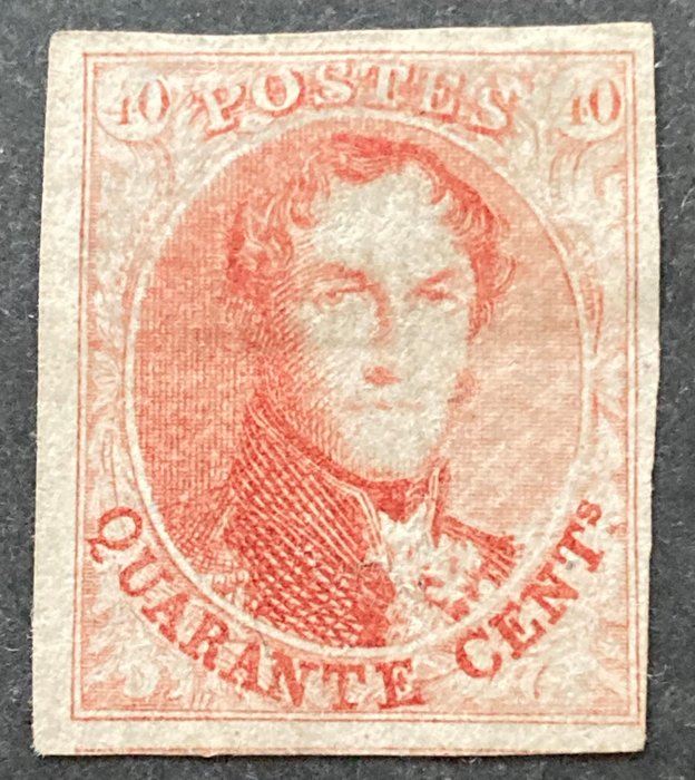 Belgien 1861 - Leopold I: 'Elongated Medallion' - uden vandmærke: 40c Vermilion - OBP/COB  12 - LUXE MARGES