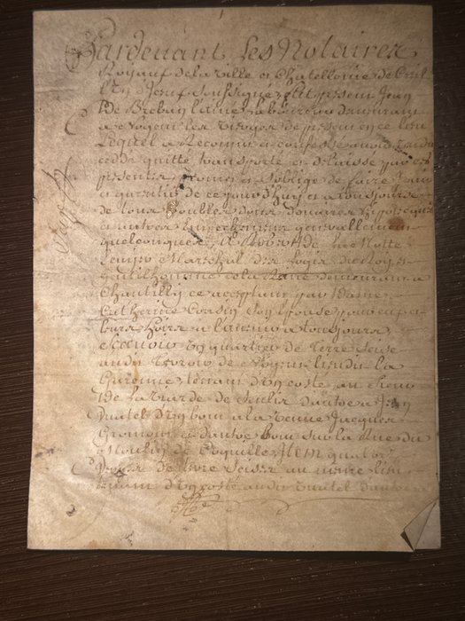 French Notaire - 2 signed French Notary Vellum Certifications under the reign of Louis XV - 1729