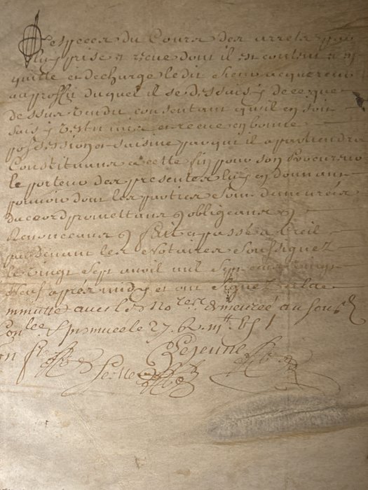 French Notaire - 2 signed French Notary Vellum Certifications under the reign of Louis XV - 1729