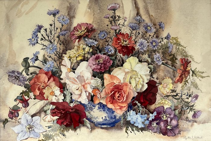 Phyllis Hibbert (1903-1971) - A still life of vase of summer flowers