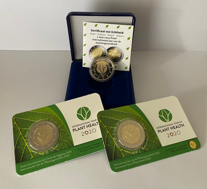 Belgien. 2 Euro 2020 "Years of Plant Health" (3 coins) Proof + BU  (Ingen mindstepris)