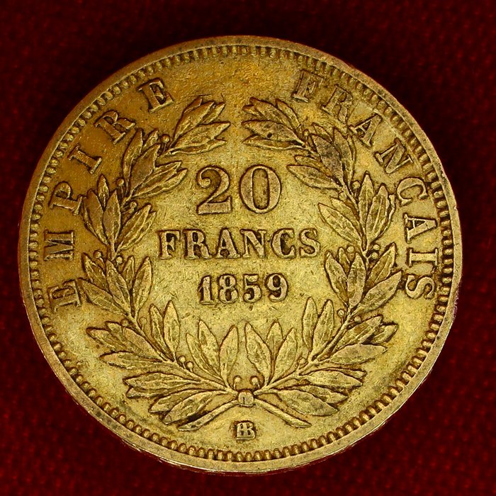 645 grams - Guld 900 - 20 Francs Napoleon III - Præget bar